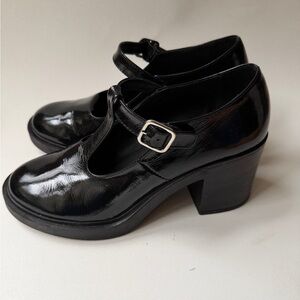 Maeve Anthropologie Black Patent Leather Mary Jane Heels TStrap Size 40